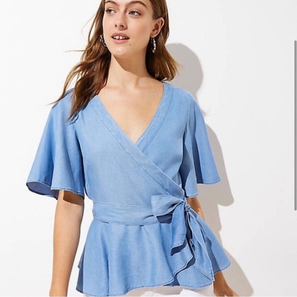 Loft Chambray Wrap Top - Picture 3 of 5